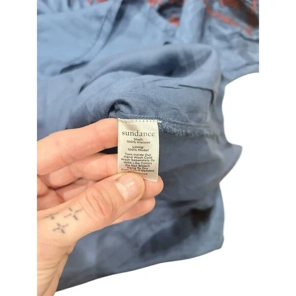 Sundance Parlor Blooms Float Blouse Size Petite Medium Oasis Blue Embroidered - Picture 6 of 7
